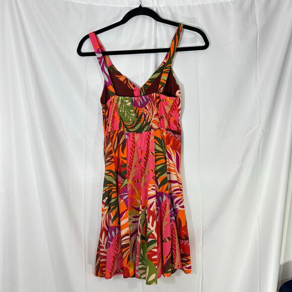 Maeve V-neck Tropical Print Mini Dress" by Anthropologie size 4 linen blend - Picture 4 of 6